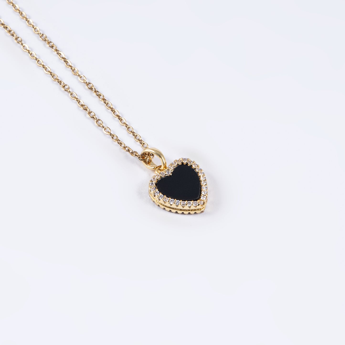 Black Enamel Heart Pendant with Chain
