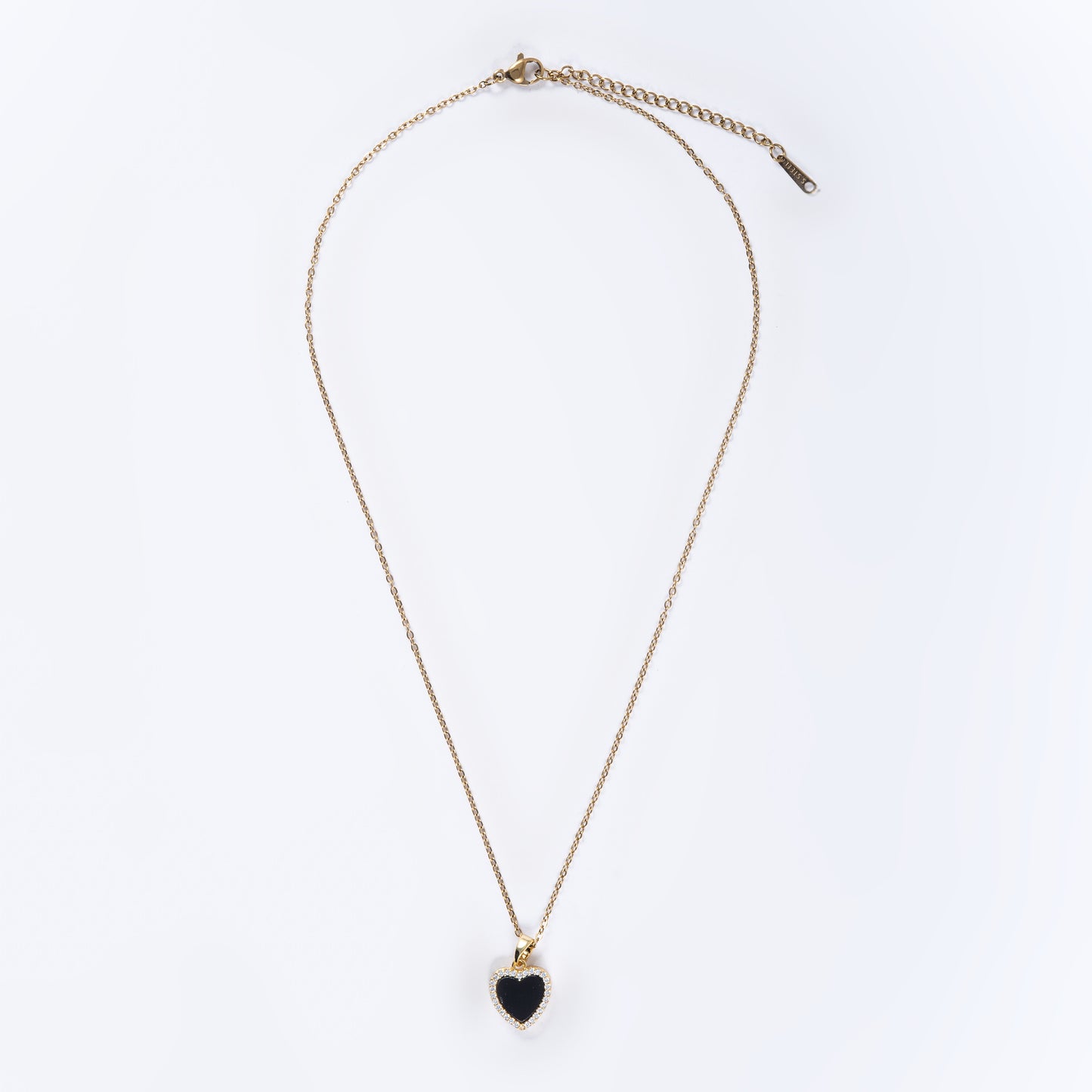 Black Enamel Heart Pendant with Chain