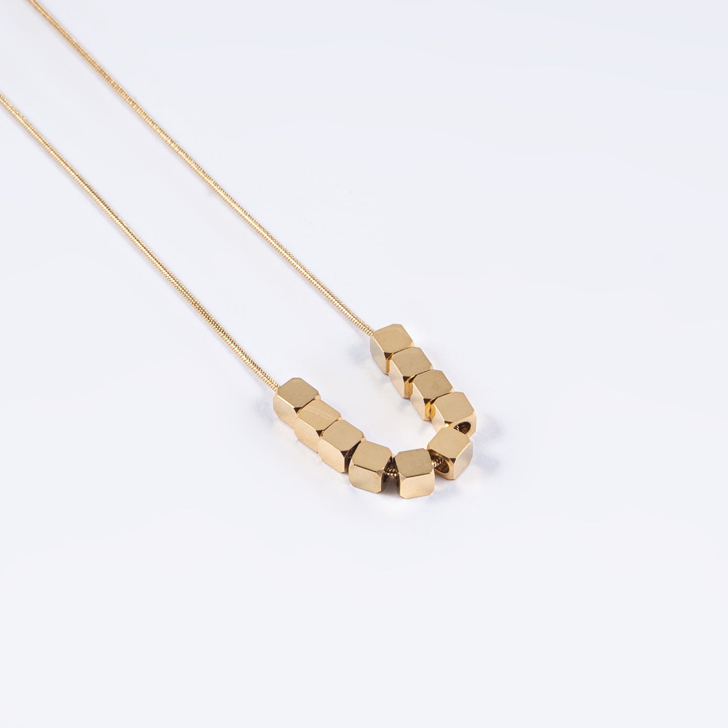 Square Beads in Metal in a Chain