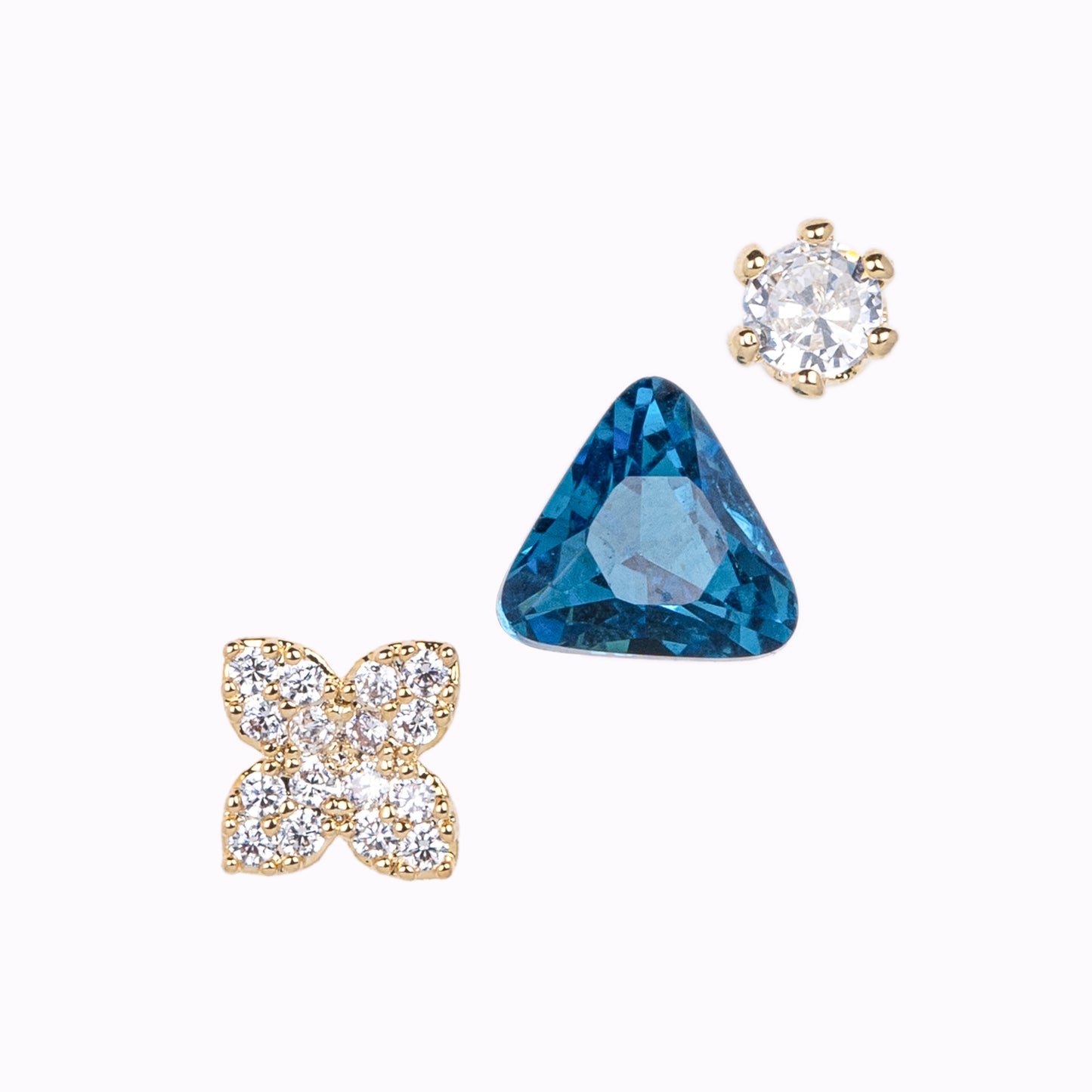 Set of Blue Triangle, White Flower and Round Pairs