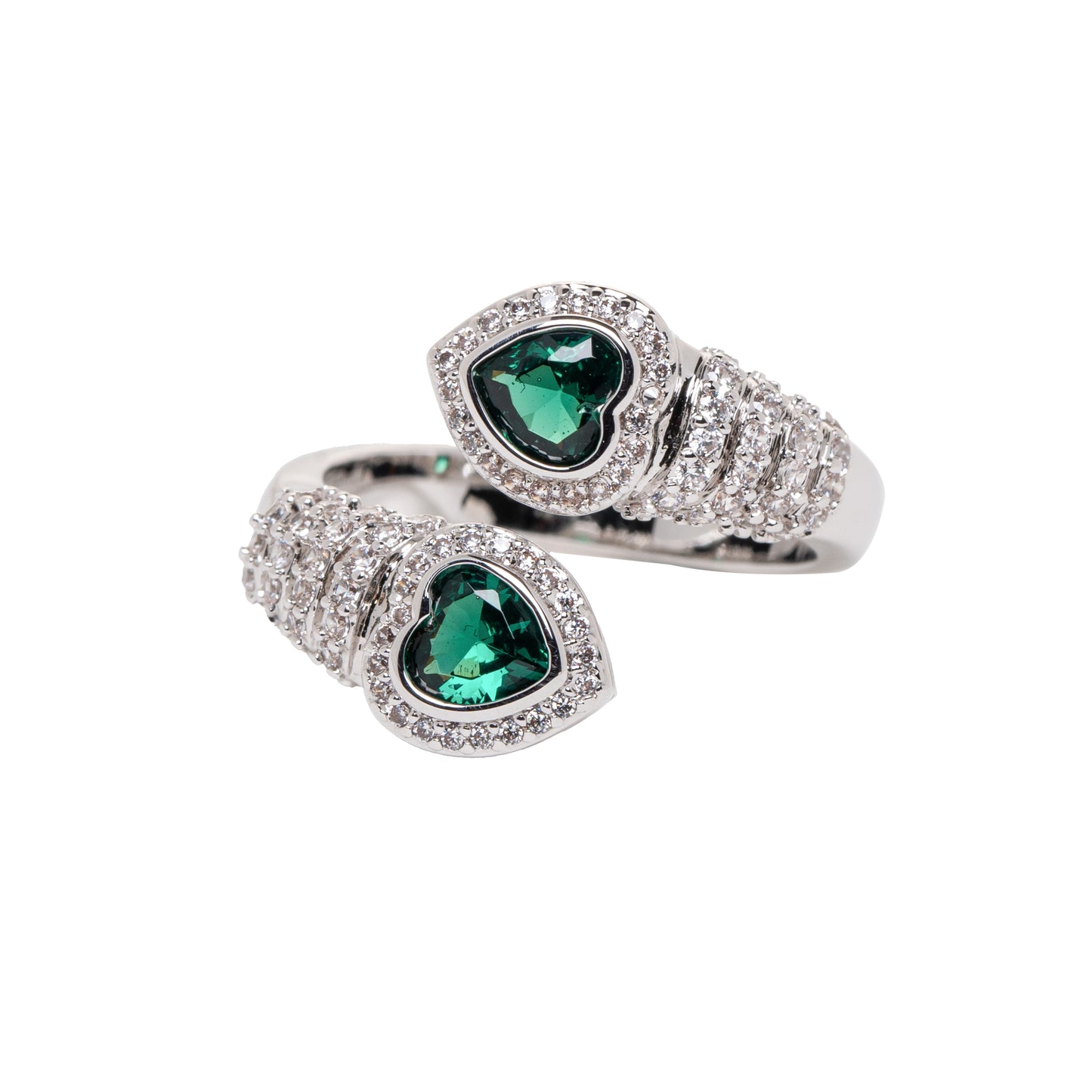 Two Green Hearts Ring