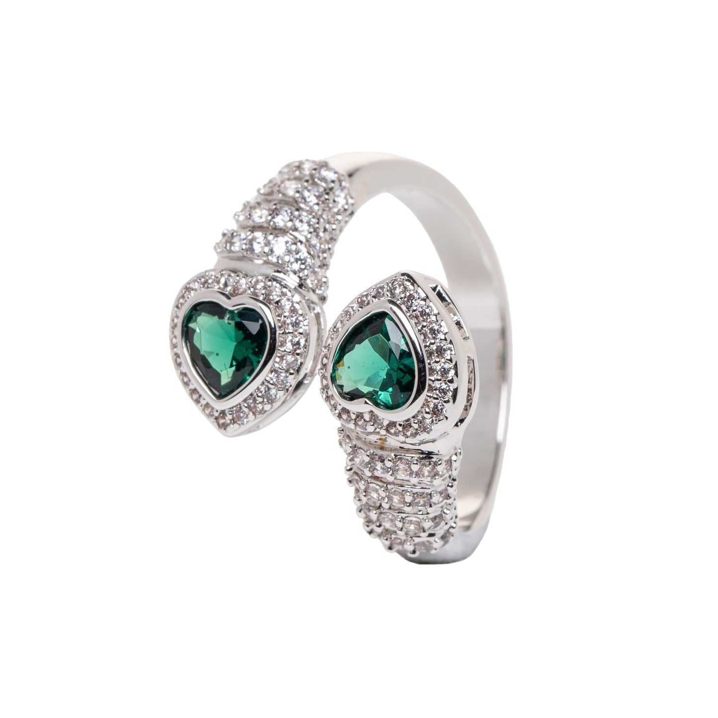 Two Green Hearts Ring