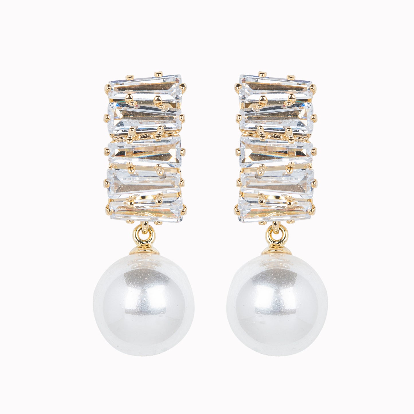 Golden Pearl Drop Earrings with Stones