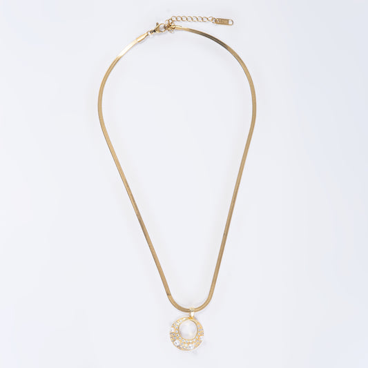 Small Pearl & Stone Pendant with Chain