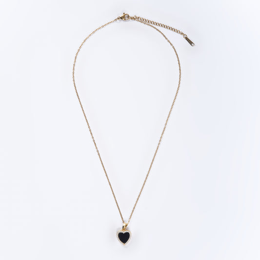 Black Enamel Heart Pendant with Chain