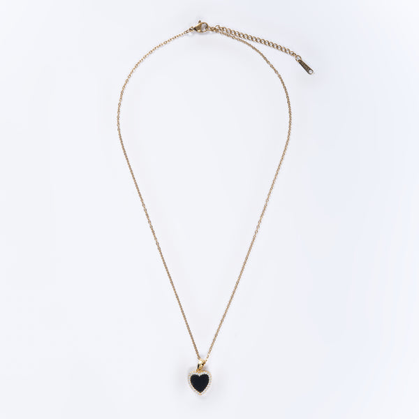 Black Enamel Heart Pendant with Chain