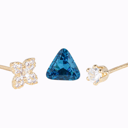 Set of Blue Triangle, White Flower and Round Pairs