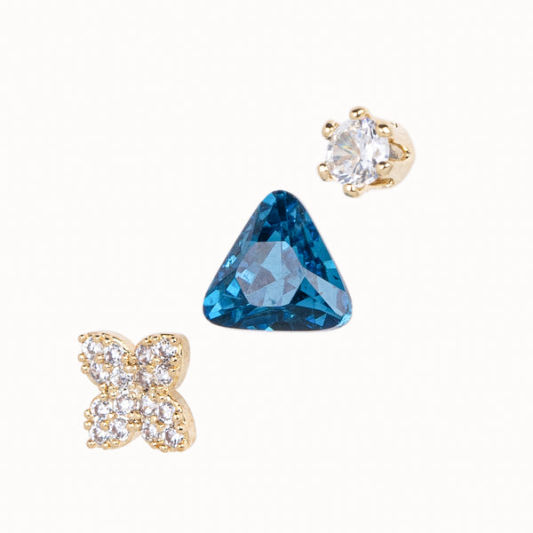Set of Blue Triangle, White Flower and Round Pairs