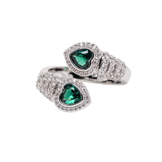 Two Green Hearts Ring