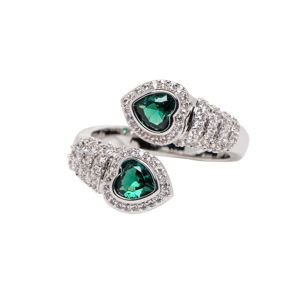 Two Green Hearts Ring