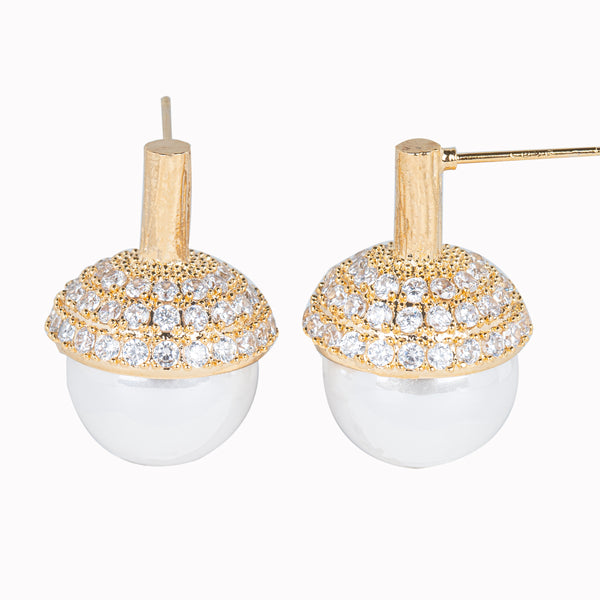 White Pearl and Rhinestone Earrings