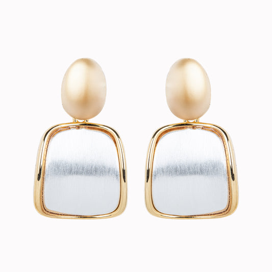 White Gold and Gold Tone Hanging Earrings