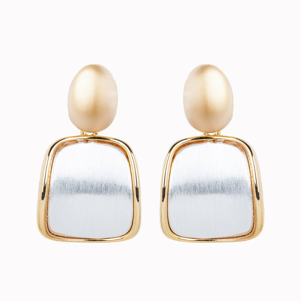 White Gold and Gold Tone Hanging Earrings