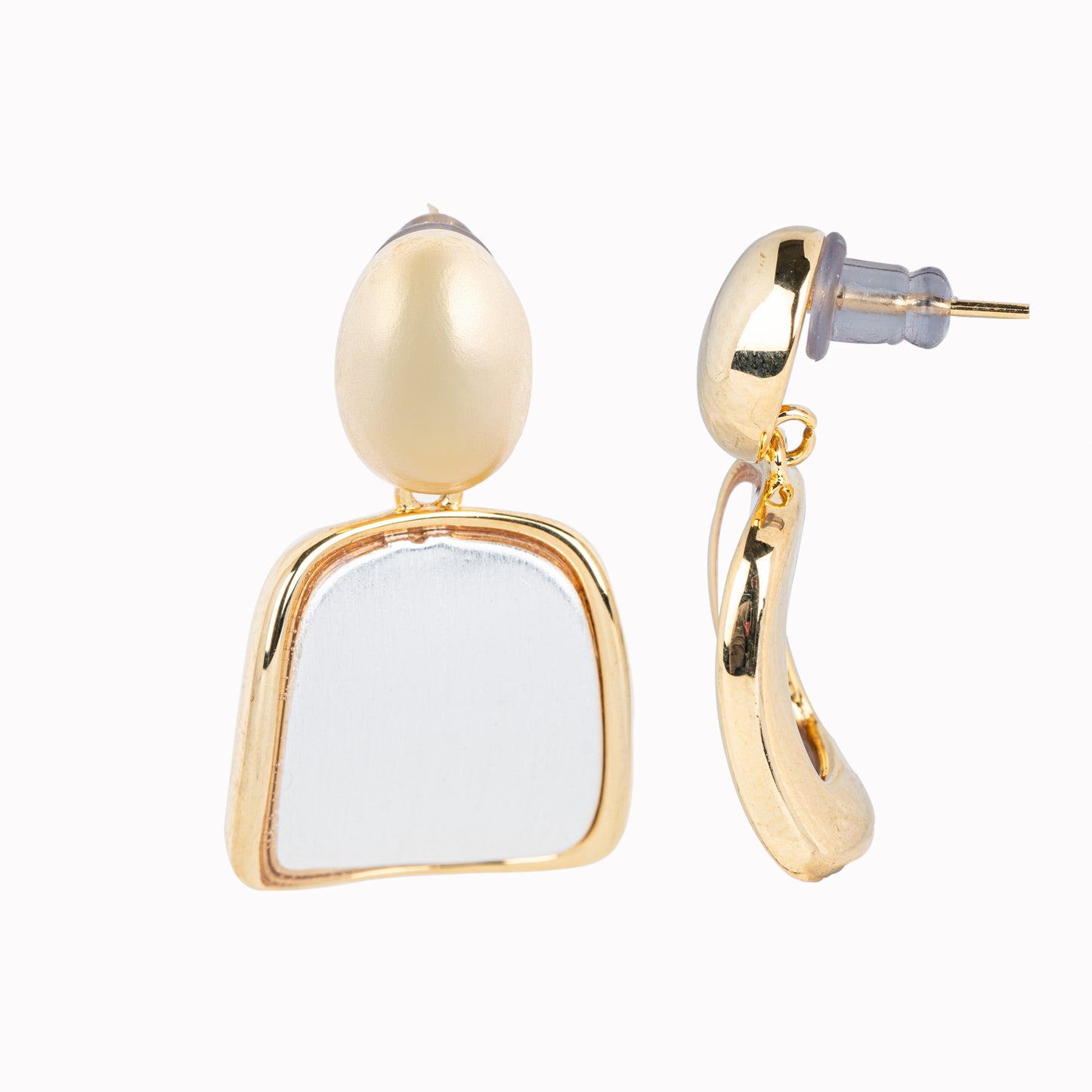 White Gold and Gold Tone Hanging Earrings