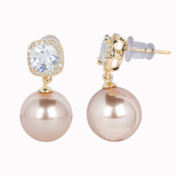 Pearl Drop Earrings with Baguets