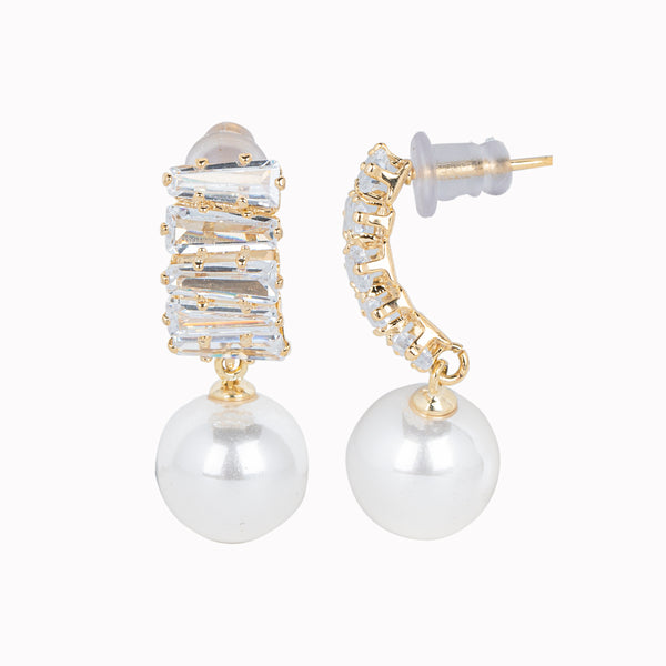 Golden Pearl Drop Earrings with Stones