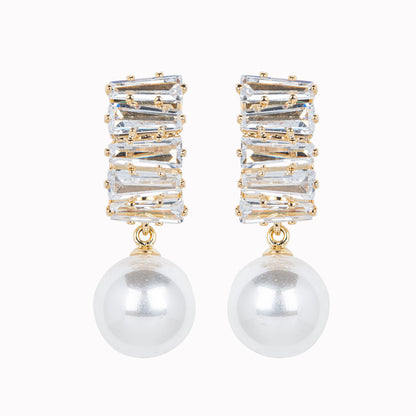Golden Pearl Drop Earrings with Stones